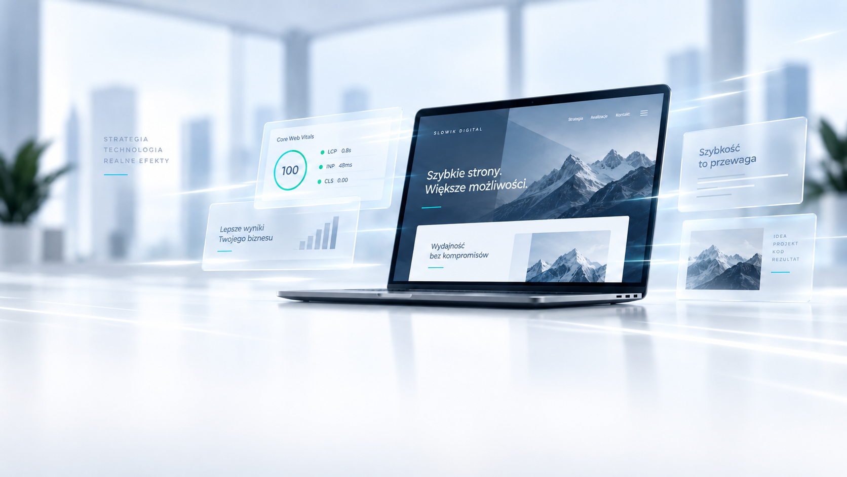 Nowoczesna wizualizacja projektowania szybkich stron WWW: interfejs, Core Web Vitals, UX i technologia